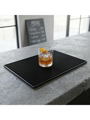 Lüx Bar Matı 43X28 cm Kaymaz Siyah Kauçuk Bar ve Bulaşık Matı - Dayanıklı Dökülme ve Servi
