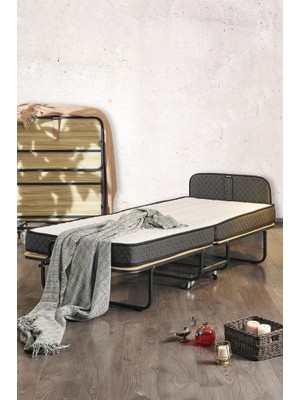 Niron Yatak Niron Premium Katlanır Yatak 90x200 cm Paket Yaylı Lüks Yatak ve Kaydırmaz Kumaş Kaplı Karyola