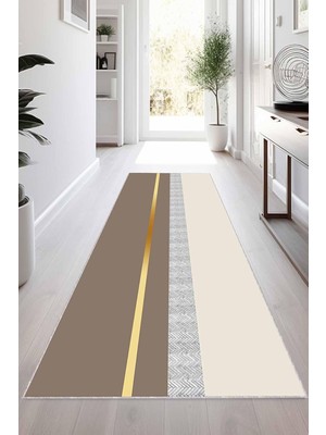 Viva Home Bej Gold Kaymaz Taban Modern Kesme Rulo Yolluk Halı VH014, Bej, 100 x 300