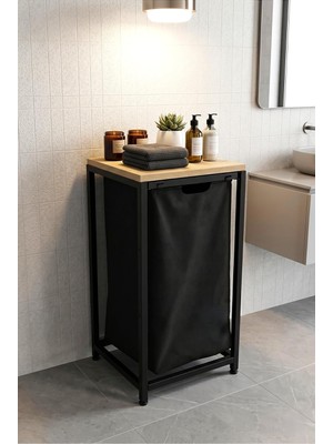 Miyuhome Metal Kızaklı Çamaşır Sepeti 40 Lt Kirli Sepeti Büyük Boy Raflı Kirli Sepeti Dar Al