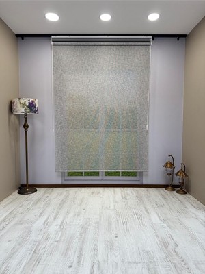 Çift Mekanizmalı Açık Gri Çizgili Desenli Tül ve Beyaz Mat Stor Perde 150 x 260 Gri 77500-V8-P