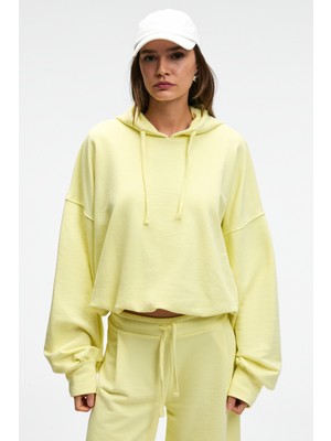 Ethiquet Olvera Kadın Kapüşonlu Etek Ucu Balon Oversize Sarı Sweatshirt