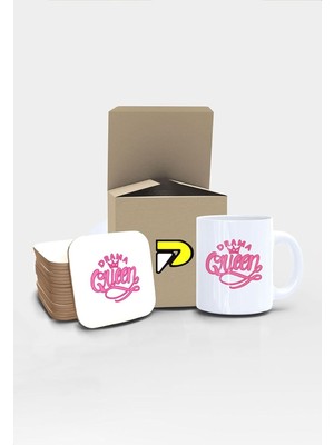 Drama Queen Yazılı Tipografik Tasarımlı Baskılı Kupa Bardak Seti, Eğlenceli Özel Hediye Mug