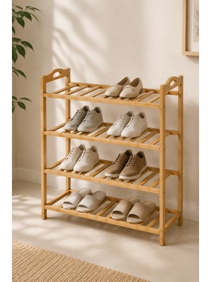 Robin Home Dekoratif Bambu 4 Raflı Ayakkabılık 67CM