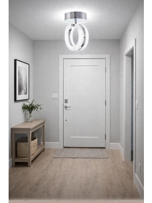 Ecrin Tekli Plafonyer Modern Krom LED Avize Kristal Görünüm Beyaz Işık Enerji Tasarruflu Antre
