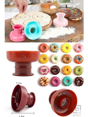 Qniay Pratik Donut Hamur Kesici ve Şekillendirici Kalıp Aparatı Çörek Pişi Kek Plastiik Donut
