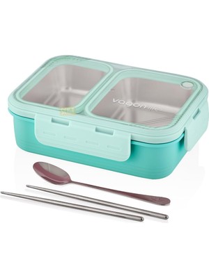 Vagonlife Bento 700ML Lunchbox Tek Katlı 2 Bölmeli Çelik Sefer Tası Yemek Kutusu (Turkuaz)