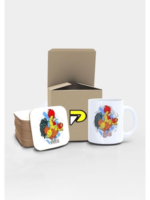 Horoz Tasarımlı Baskılı Kupa Bardak Seti, Eğlenceli Özel Hediye Mug