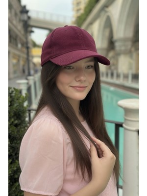 Mollycrush Kadın Mevsimlik Fitilli Kadife Bordo Şapka - Günlük Ayarlanabilir Beyzbol Kep