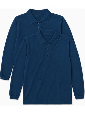 Perendi Unisex Çocuk 2'li Uzun Kollu Polo Yaka Okul Tişörtü