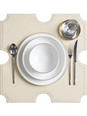 Evien Home Nakışlı Deri Amerikan Servis 2'li Set Çift Taraflı Kare Supla 45X45 cm Otis