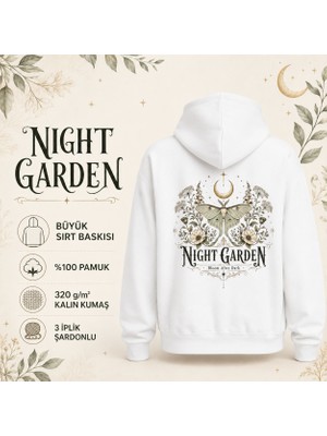 Tişört Kodu Night Garden Sırt Baskılı Beyaz Kadın Hoodie