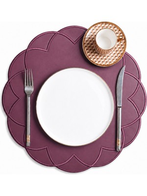 Evien Home Nakışlı Deri Amerikan Servis 2'li Set Çift Taraflı Yuvarlak Supla 40X40 cm Vance Bordo