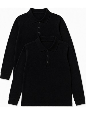 Perendi Unisex Çocuk 2'li Uzun Kollu Polo Yaka Okul Tişörtü