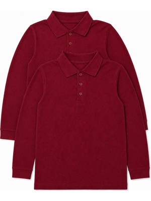 Perendi Unisex Çocuk 2'li Uzun Kollu Polo Yaka Okul Tişörtü