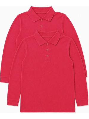 Perendi Unisex Çocuk 2'li Uzun Kollu Polo Yaka Okul Tişörtü