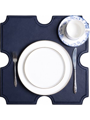 Evien Home Nakışlı Deri Amerikan Servis 2'li Set Çift Taraflı Kare Supla 45X45 cm Otis