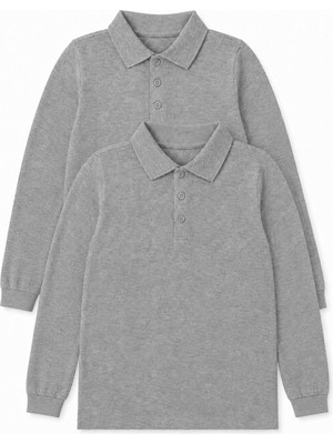 Perendi Unisex Çocuk 2'li Uzun Kollu Polo Yaka Okul Tişörtü