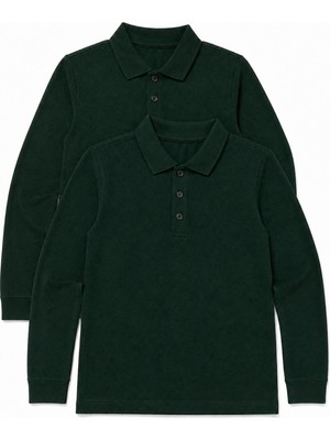 Perendi Unisex Çocuk 2'li Uzun Kollu Polo Yaka Okul Tişörtü