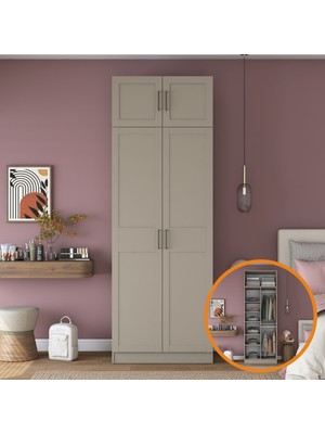 Rani Mobilya Rani BA334 Membran Kapaklı Gardırop 2 Kapaklı 6 Raflı 2 Askılı Elbise Dolabı Kumtaşı