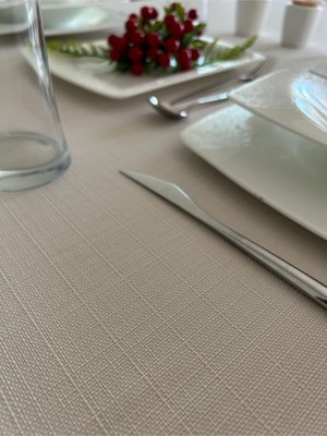 Zeren Home Leke Tutmaz Dertsiz Yuvarlak Masa Örtüsü Assos Krem, 180 x 180