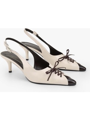 Shoeberry Kadın Odetta Ekru Cilt Bağcıklı Stiletto