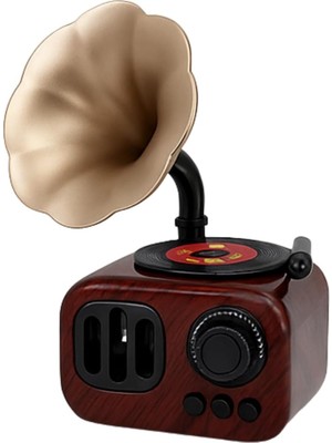 Klasik Retro Gramofon Figürlü Kurmalı Müzik Kutusu – 14X9X6 cm Ahşap Görünümlü Altın Tro