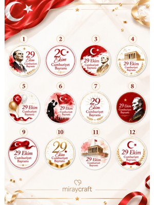 Miray Craft 140 Adet 29 Ekim Cumhuriyet Bayramı Için Paketleme Stickerları 3,5 cm | Yuvarlak Hediye Paketleme Etiketi