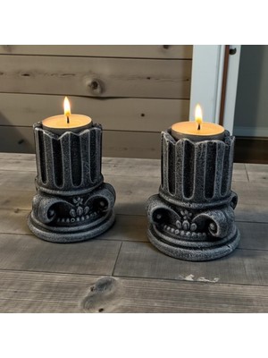 Mireva Yunan Sütunu Taş Mumluk Seti 2'li – 9 cm Tealight Şamdan, Dekoratif Obje