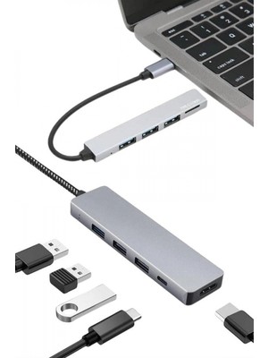 Hace Bazaar Macbook Pro/air Uyumlu USB Type-C 8 In 1 Hub Dönüştürücü Çevirici Çoklayıcı USB Hdmı Micro Sd 8 Girişli