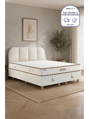 Niron Bohem Nms Klapa 180X200 cm Çift Kişilik Yatak Baza Başlık Seti - Nms Sert Ortopedik