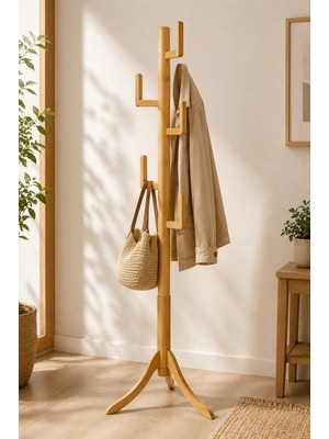 Robin Home Bambu Portmanto Askılık Modern Vestiyer Ayaklı Askılık Ahşap Elbise Askısı