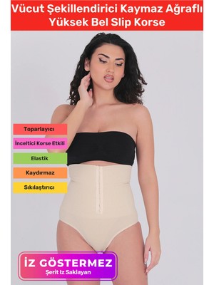 Floranova 1 Beden Incelten Toparlayıcı Sıkılaştırıcı Vücut Şekillendirici Kaymaz Ağraflı Yüksek Bel Slip Korse