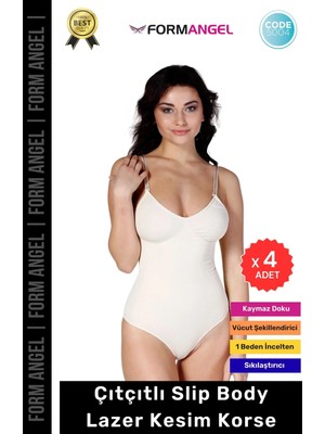 Floranova #korse Lazer Kesim Seamless Iz Göstermeyen Toparlayıcı Kaymayan Çıtçıtlı Slip Body Korse - 4 Adet
