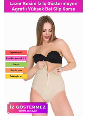 Floranova Premium Kaymaz Vücut Şekillendiren Toparlayıcı Sıkılaştırıcı Çıtçıtlı Agraflı Yüksek Bel Slip Korse