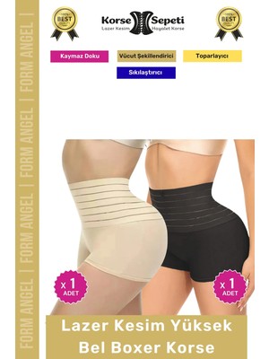 Floranova #korse Vücut Toparlayıcı Şekillendirici Kaymaz Doku Lazer Kesim Yüksek Bel Boxer Korse 2'li Set