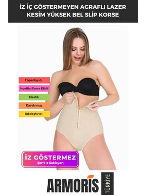 Floranova Yeni Vücut Şekillendiren Toparlayıcı Sıkılaştırıcı Kaymaz Çıtçıtlı Agraflı Yüksek Bel Slip Korse
