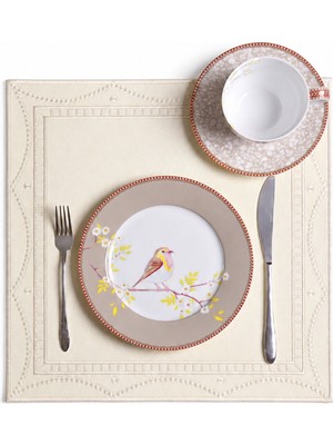 Evien Home Nakışlı Deri Amerikan Servis 2'li Set Çift Taraflı Kare Supla 40X40 cm Olise Bej