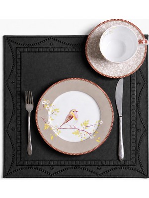 Evien Home Nakışlı Deri Amerikan Servis 2'li Set Çift Taraflı Kare Supla 40X40 cm Olise Siyah