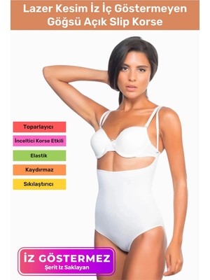 Floranova Özel Üretim Lazer Kesim Iz Göstermeyen Kaymaz Toparlayıcı Vücut Şekillendirici Göğsü Açık Slip Korse