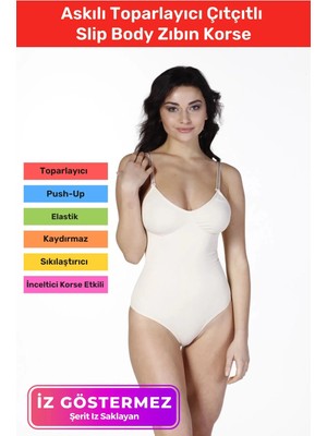 Floranova Iz Saklayan Lazer Kesim Etkili Push-Up Askılı Toparlayıcı Çıtçıtlı Slip Body Zıbın Korse