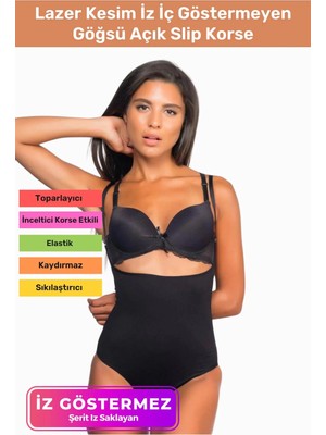Floranova Özel Üretim Lazer Kesim Iz Göstermeyen Kaymaz Toparlayıcı Vücut Şekillendirici Göğsü Açık Slip Korse