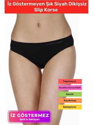 Floranova Özel Üretim Sıkılaştırıcı Toparlayıcı Iz Göstermeyen Düşük Bel Siyah Dikişsiz Slip Korse
