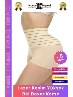 Floranova #korse Vücut Toparlayıcı Şekillendirici Kaymaz Doku Lazer Kesim Yüksek Bel Boxer Korse - 5 Adet