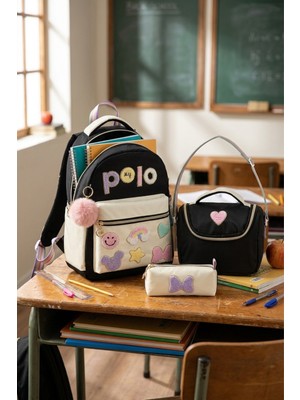 My Polo 2055 Üçlü Set Kız Çocuk  Ilkokul Ortaokul Çantası Sırt Çantası Okul Çantası Çok Bölmeli Ortopedik Sırt