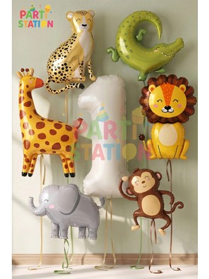 Parti Station Safari Konsept Doğum Günü Süsleme Seti Yaş Rakam Balon 7 Parça Dev Boy Balon Set