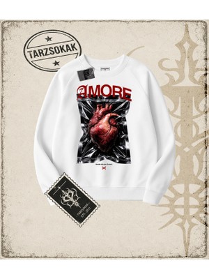 Tarzsokak Gotik & Grunge Streetwear Amore Halftone Bisiklet Yaka Sweatshirt
