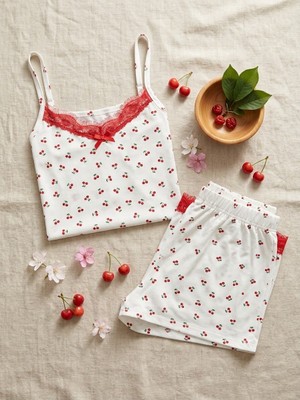 Feenia %100 Pamuklu Solecheri Desenli Şortlu Pijama Takımı