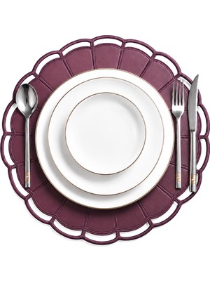 Evien Home Nakışlı Deri Amerikan Servis 2'li Set Çift Taraflı Yuvarlak Supla 40X40 cm Casa
