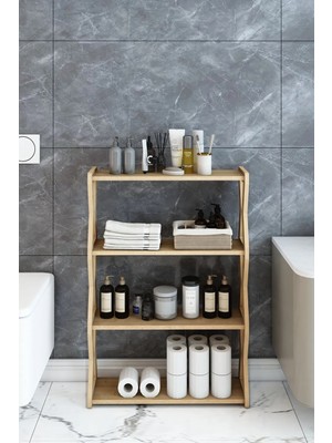 Fida Furniture Safir Meşe 4 Katlı Ahşap Mutfak Rafı Baharatlık ve Çok Amaçlı Dekoratif Organizer
